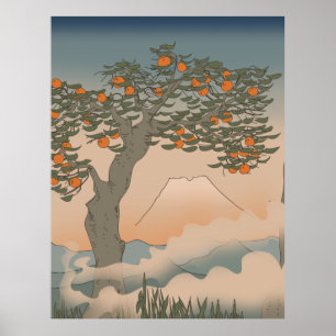 Póster Árbol Naranja de Japón en la niebla
