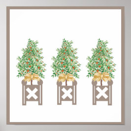 Póster Árbol naranja Topiary Beige Chinoiserie estampado