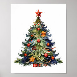 Póster Árbol navideño acuarela, regalos de Navidades