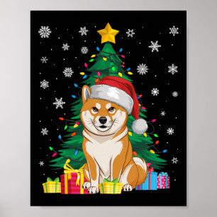 Póster Árbol navideño fea dulce ilumina Shiba Inu Dog S