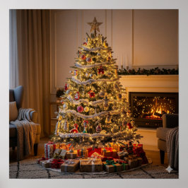 Póster Árbol navideño totalmente decorado