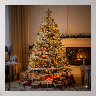 Póster Árbol navideño totalmente decorado