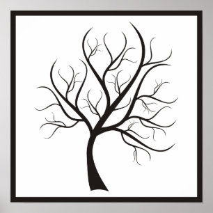 Póster Árbol negro en cartel blanco