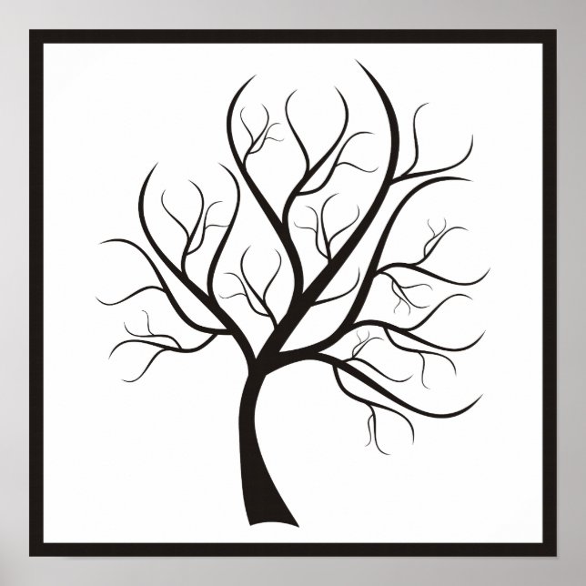 Póster Árbol negro en cartel blanco (Frente)