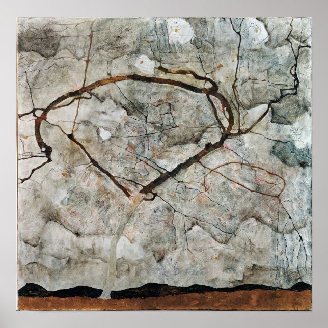 Póster Árbol otoñal Egon Schiele en aire agitado (Frente)