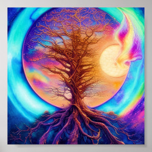 Póster Árbol retorcido y luna
