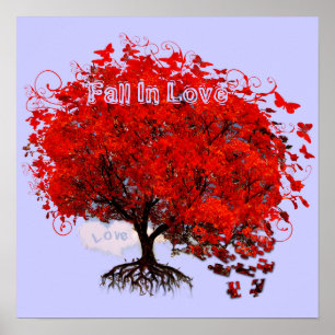 Póster Árbol Rojo Caer Enamorados Remolinos Árbol
