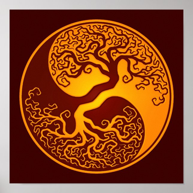 Póster Árbol rojo dorado de la vida Yin Yang (Frente)