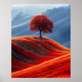 Póster Árbol rojo en campo rojo