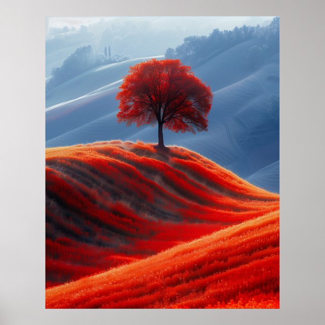 Póster Árbol rojo en campo rojo (Frente)