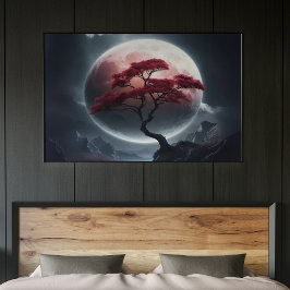 Póster Árbol rosa de estilo japonés místico