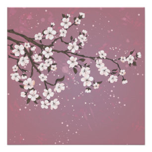 Póster Árbol rosado de la flor de cerezo