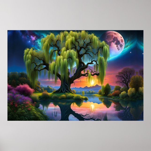 Póster Árbol salvaje bajo la luna llena N Starry sky Suns (Frente)