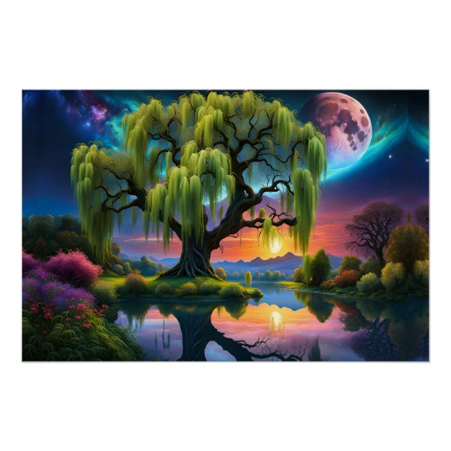 Póster Árbol salvaje bajo la luna llena N Starry sky Suns (Anverso)