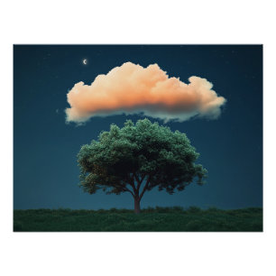 Póster Árbol sereno y nube - cielo nocturno relajante
