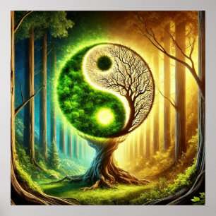 Póster Árbol simbólico con diseño de Yin Yang