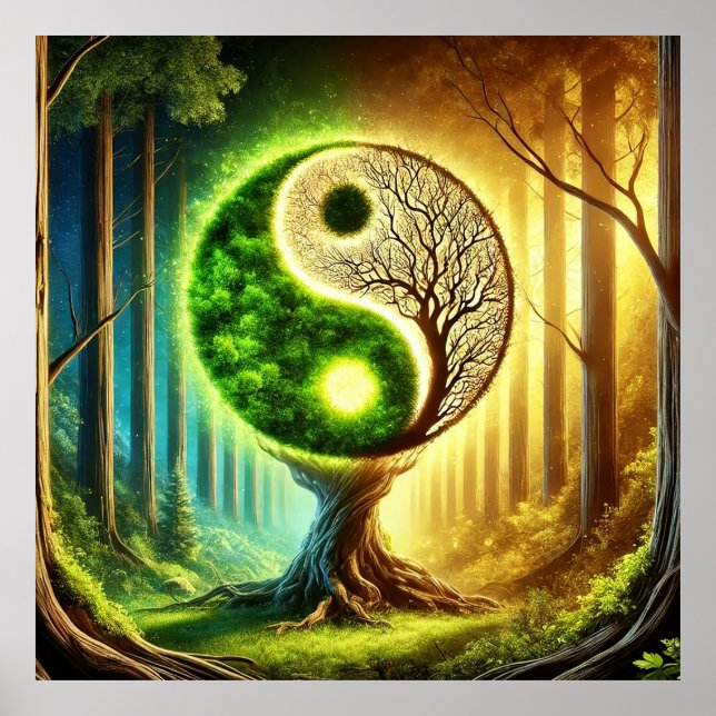 Póster Árbol simbólico con diseño Yin Yang (Frente)