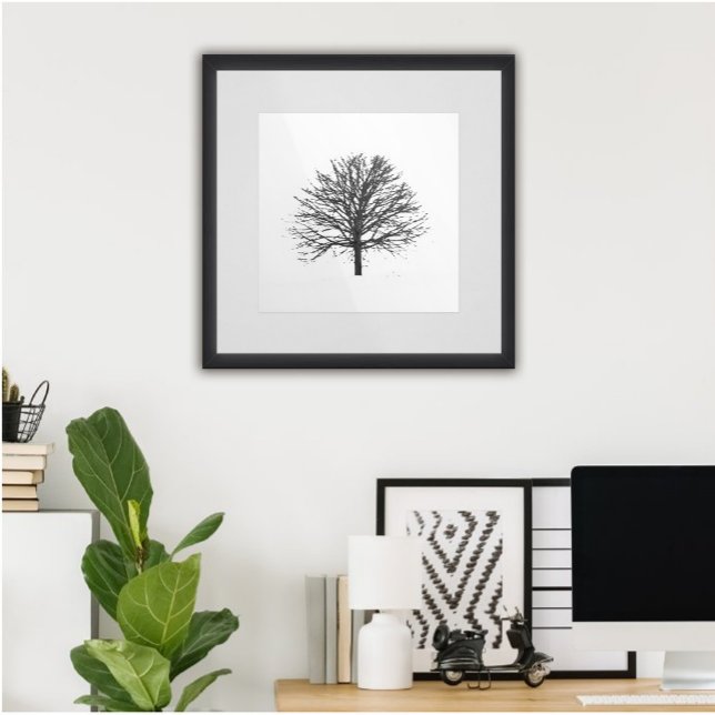 Póster Árbol sin leña negro en invierno (#zazzlemade #treewallart #wintertree #leaflesstree #blacktree #treeartforwall#treeautumn#baretree )