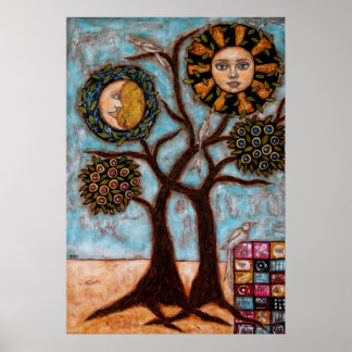 Póster Árbol, sol y el Poster de la luna