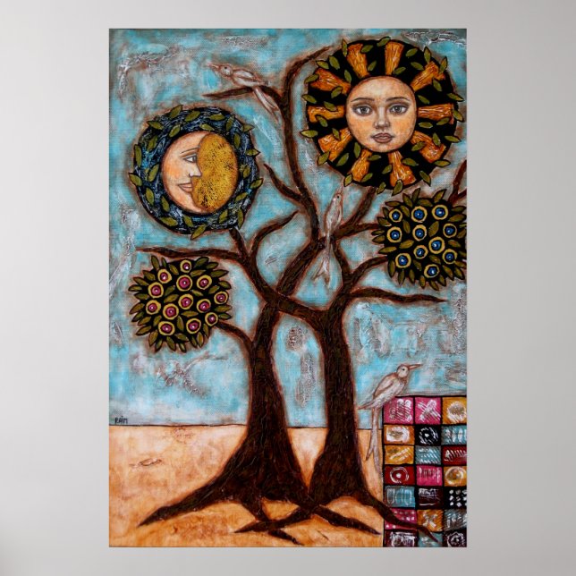 Póster Árbol, sol y el Poster de la luna (Frente)