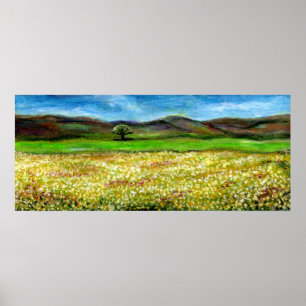 PÓSTER ÁRBOL SOLITARIO EN EL CAMPO DE FLORES AMARILLAS, T
