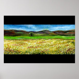 PÓSTER ÁRBOL SOLITARIO EN EL CAMPO DE FLORES AMARILLAS, T