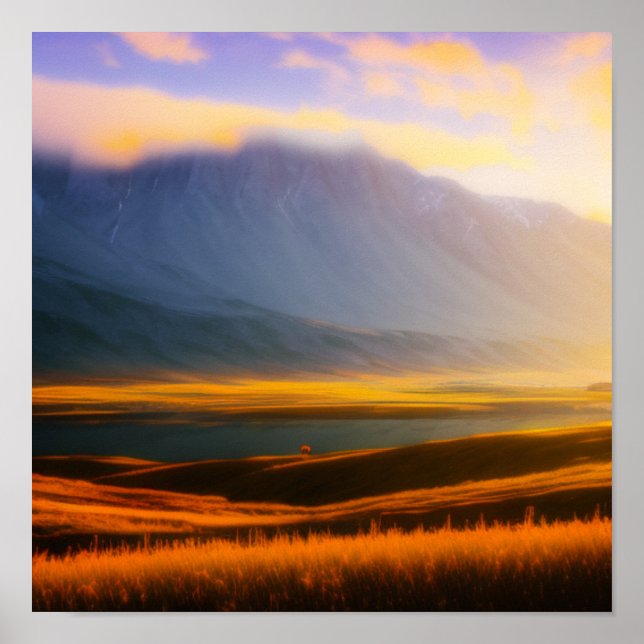 Póster Árbol solitario por el Poster de la Montaña (Frente)