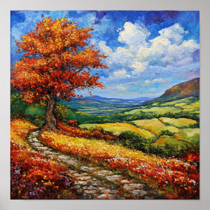 Póster 🌳 Árbol Solitario Pradera Vacía Paisaje Serenidad