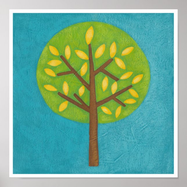 Póster Árbol verde con hojas amarillas de Chariklia Zarri (Frente)
