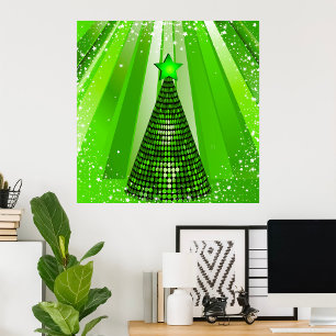Póster Árbol verde de Navidad moderno con estrella