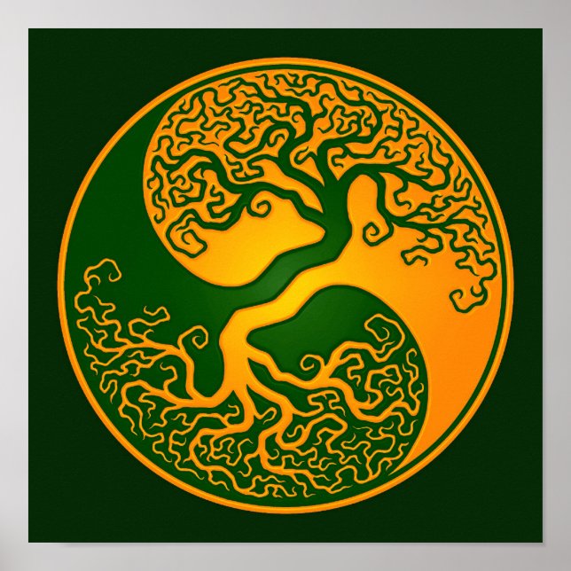 Póster Árbol verde dorado de la vida Yin Yang (Frente)
