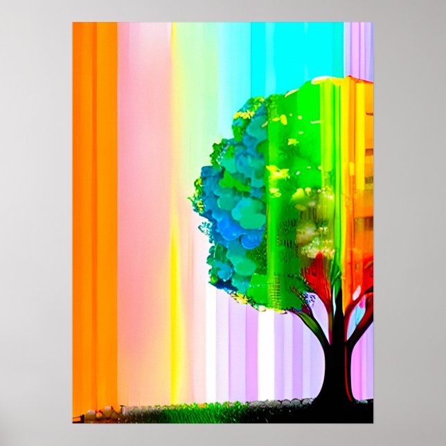 Póster Árbol y cielo de color arcoiris (Frente)
