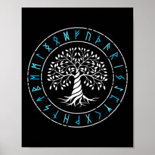 Póster Árbol Yggdrasil de la Vida Runas Vikingas Mitologí