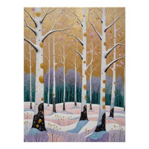 Póster Arboleda de álamo dorado: Un sueño de invierno