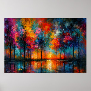 Póster Arboleda de Sueños Bosque Colorido al Atardecer