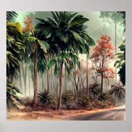 Póster Árboles a un lado de una carretera de campo