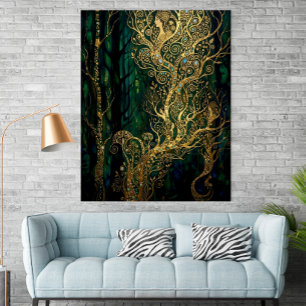 Póster Árboles abstractos dorados inspirados en Klimt