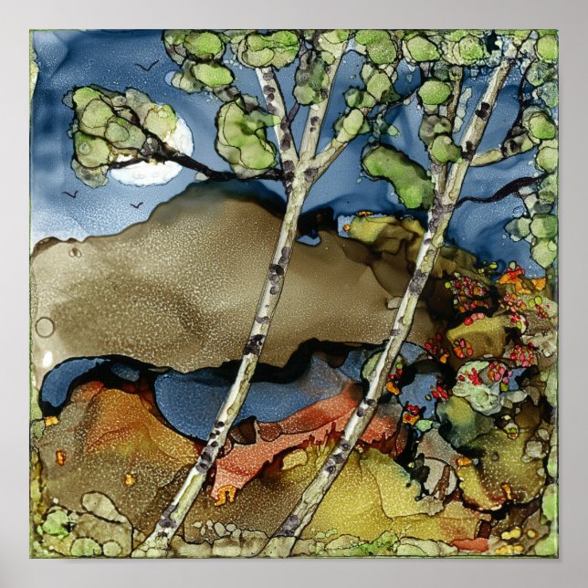 Póster Árboles ápicos y un Poster de lago 12X12" (Frente)