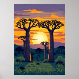 Póster Árboles baobabaleros africanos