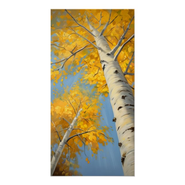 Póster Árboles Birch de Oro contra el cielo azul (Anverso)