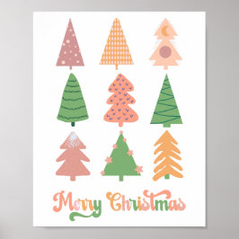 Póster Árboles caprichosos Groovy Feliz Navidad