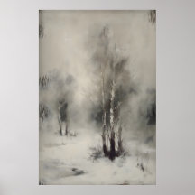 Árboles de abedul en la nieve, pared de paisaje fo