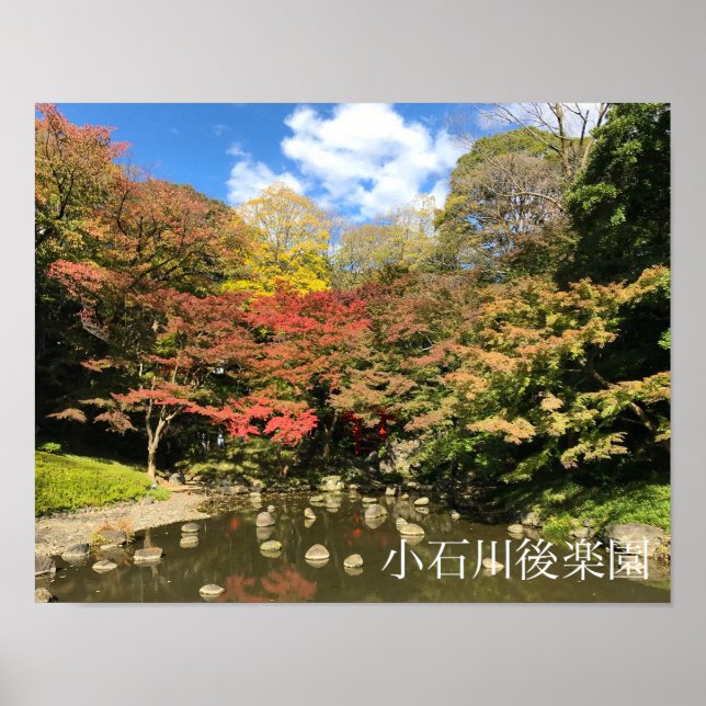 Póster Arboles de arce de colores por estanque (Frente)