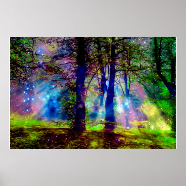 Póster Árboles de Arcoíris Coloridos Bosque Encantado  (Frente)
