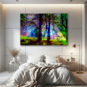 Póster Árboles de Arcoíris Coloridos Bosque Encantado
