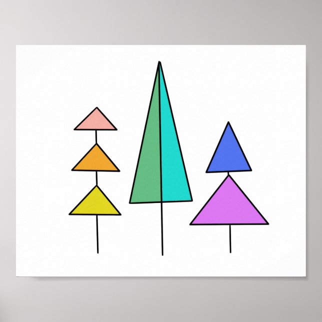 Póster árboles de arcoíris geométricos digitales simples  (Frente)