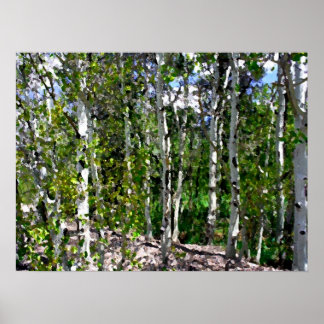 Póster Árboles de aves acuarela en lienzo 24x18