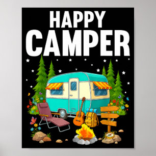 Póster Árboles de campamento feliz estrellas y remolque d