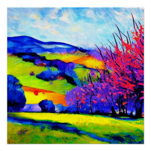 Póster Árboles de cerezo en pradera