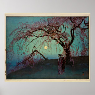 Póster Árboles de cerezo Kumoi 1920 grabado en madera jap